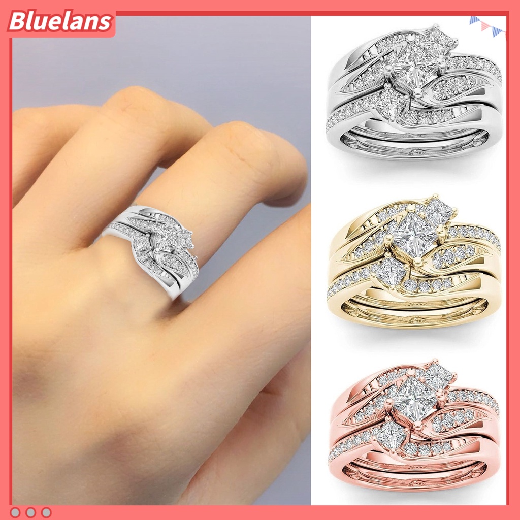 [BLS] 3pcs /Set Jari Band Bersinar Geometris Electroplating Gaya Barat Hypoallergenic Hias Perhiasan Buatan Berlian Zirkon Pesta Rings Untuk Pesta