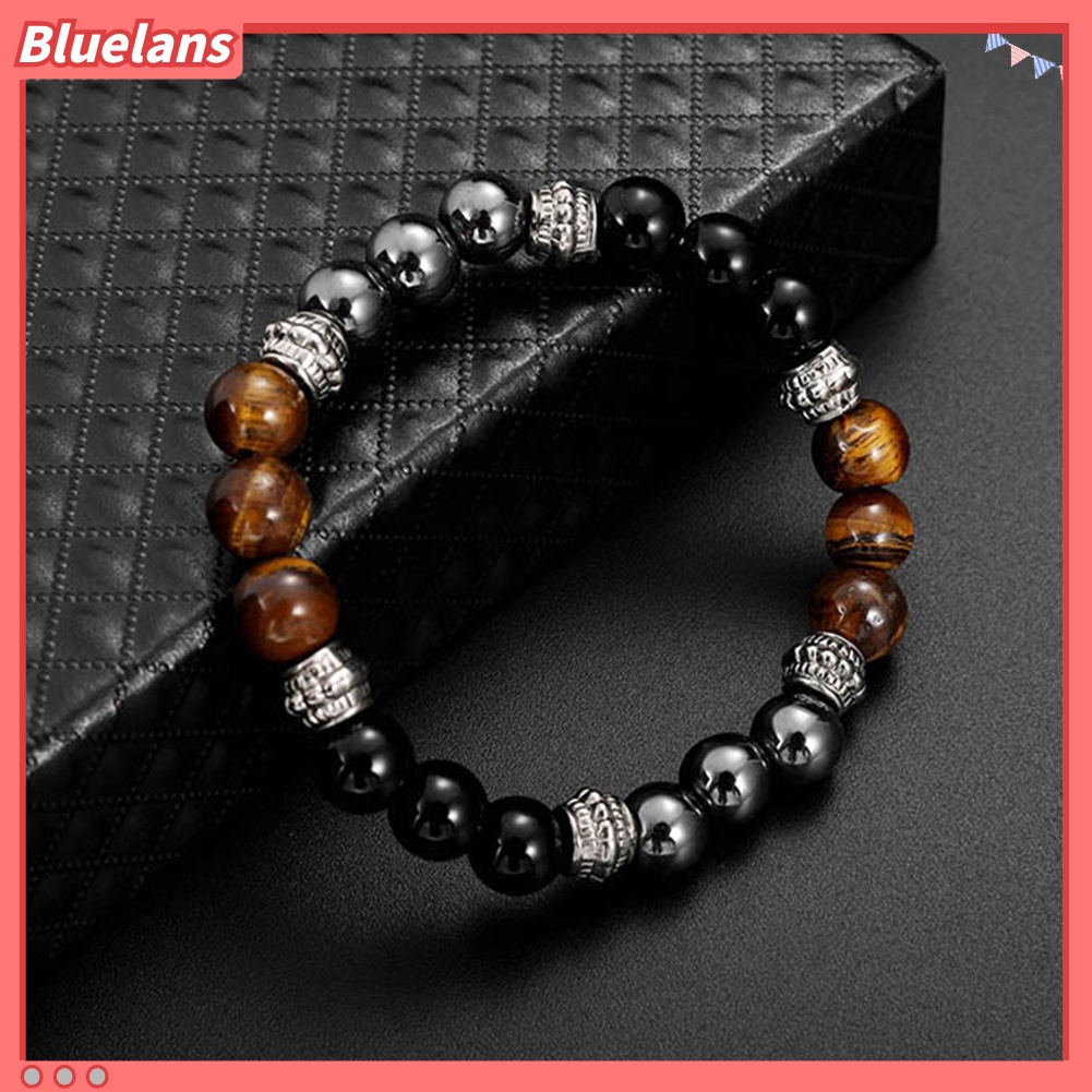 [BLS] Fashion Unisex Pumice Tiger Eye Stone Beads Gelang Pesona Tangan Perhiasan Pesta