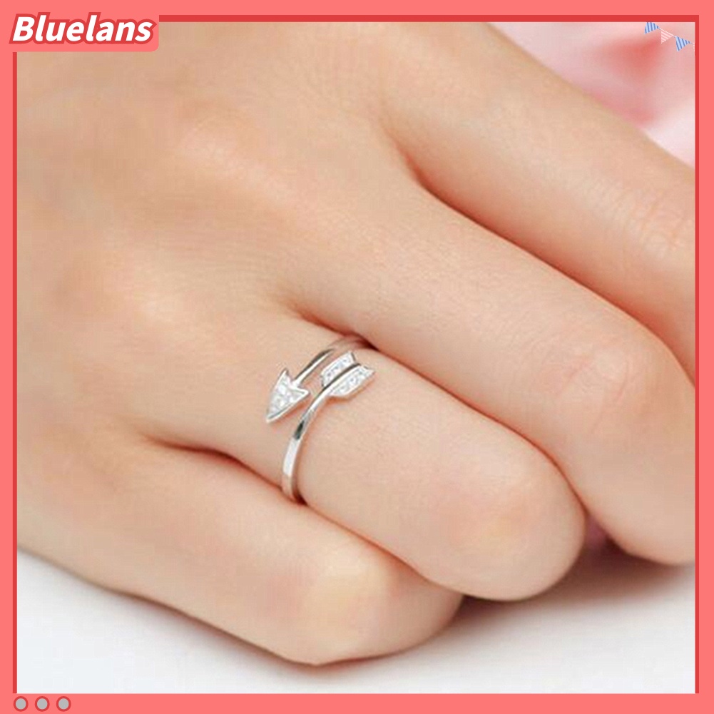 [BLS] Unisex Berlian Imitasi Panah Perhiasan Pesta Club Terbuka Cincin Adjustable Pasangan Aksesori