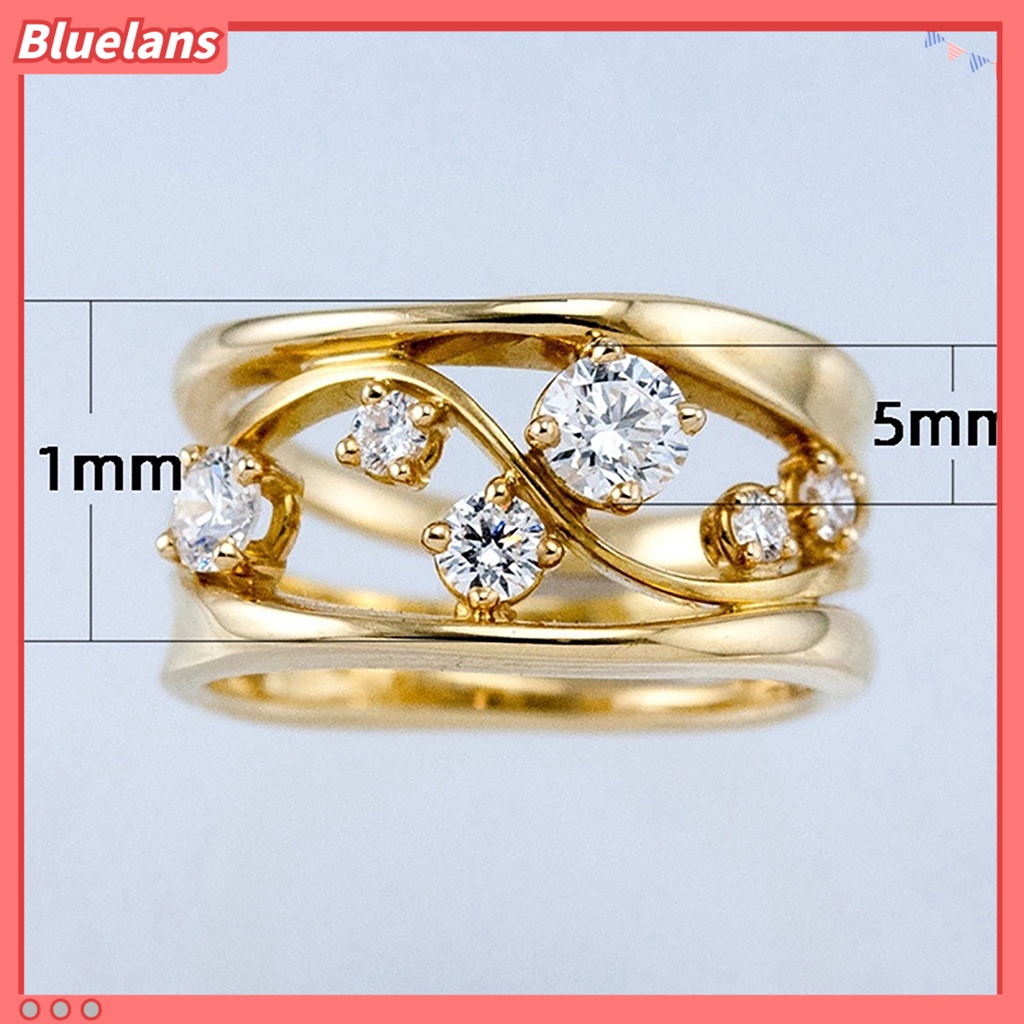 [BLS] Wanita Logam Zirkon Bertatahkan Cincin Elegan Geometris Bentuk Gelombang Circlet Perhiasan Hadiah