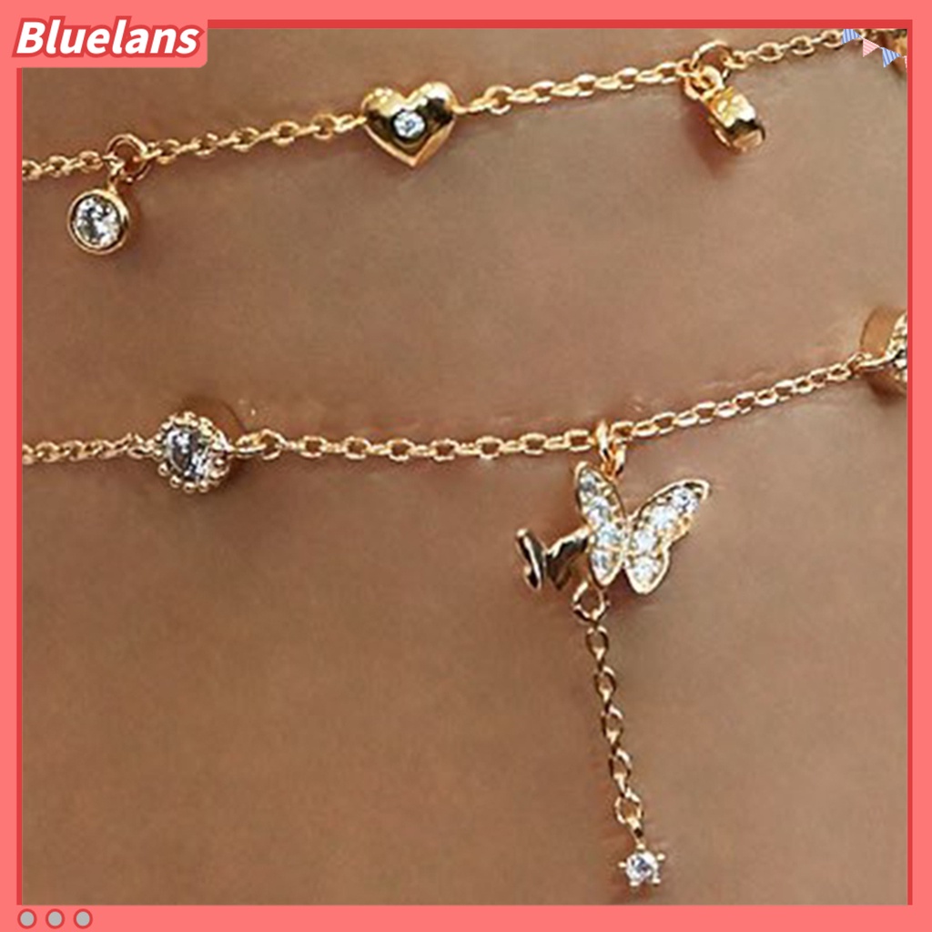 [BLS] Wanita All-match Kecil Kupu-Kupu Hati Berlapis Ganda Gelang Kaki Perhiasan