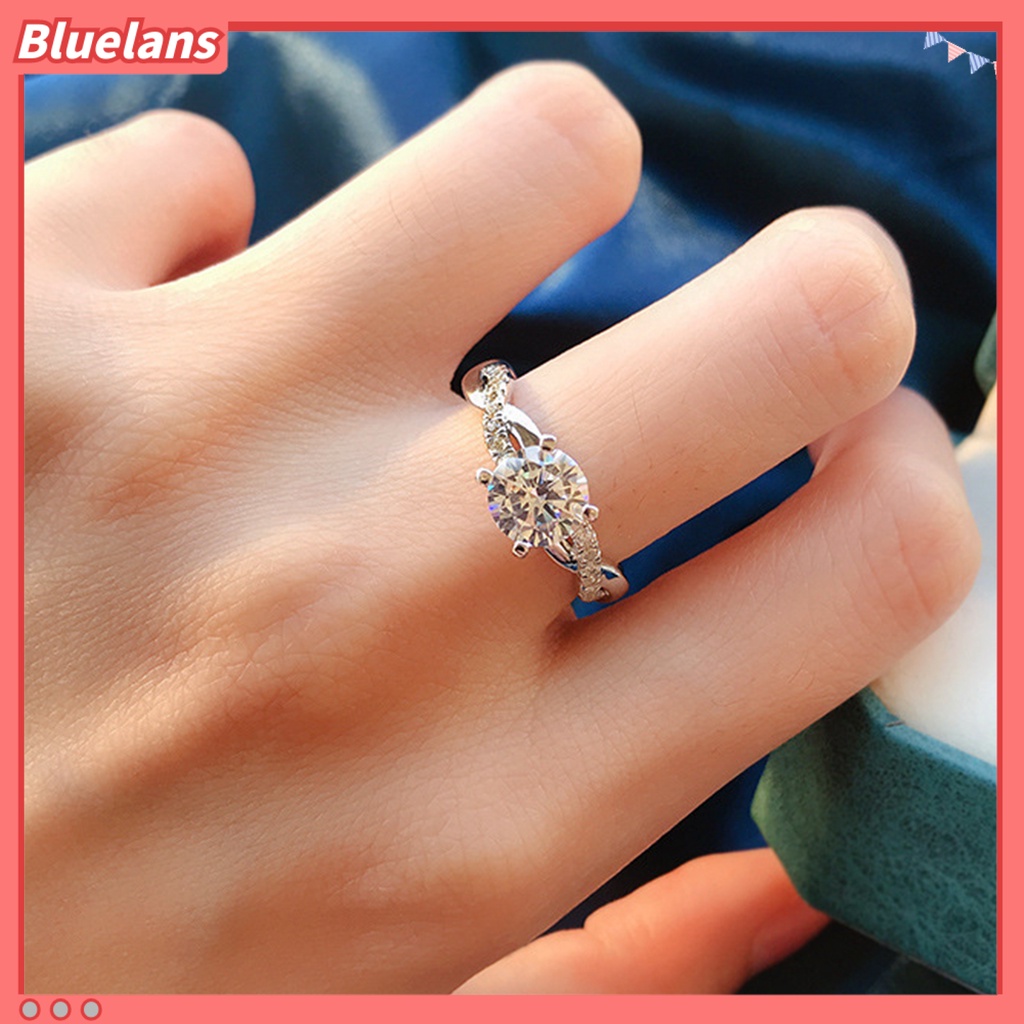 [BLS] Cincin Kawin Memutar Berkilau High-end Besar Berlian Imitasi Knuckle Circlet Perhiasan Perempuan