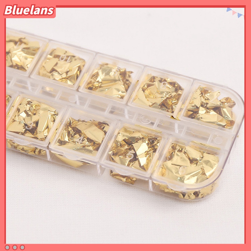 [BLM] 12grids /Box Manicure Foil Decal Anti Luntur Multifungsi Nice-looking Nail Art Kertas Foil Warna Emas Untuk Wanita