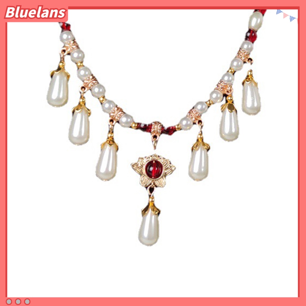 [BLS] Hias Berlian Imitasi Teardrop Liontin Adjustable Vintage Kalung Wanita Mutiara Imitasi Cheongsam Kalung Perhiasan Aksesoris