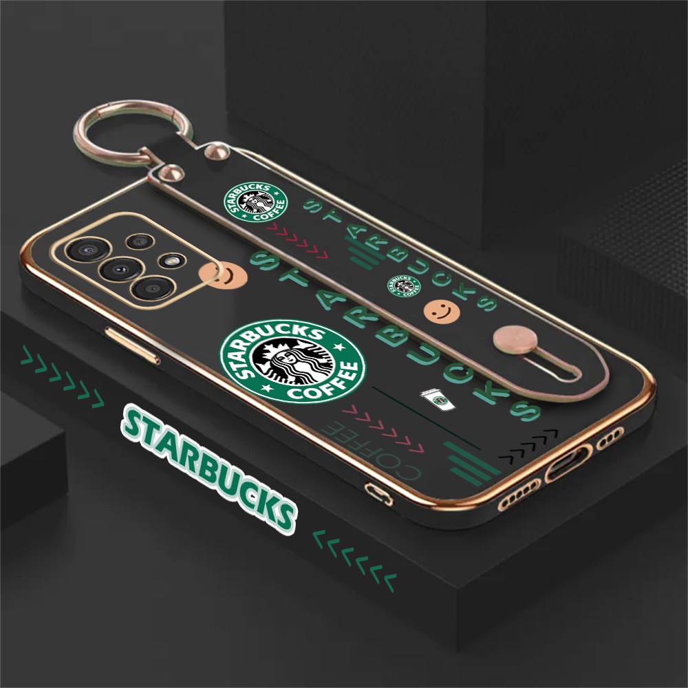 Luxury Case Samsung A24 A14 A04e A04S A03 A03SA13 A12 A11 A23 A02S A10S A10 A12 A20S A52 A52S A50 A50S Starbucks Stand Holder Plating Fashion Karet Soft Cover