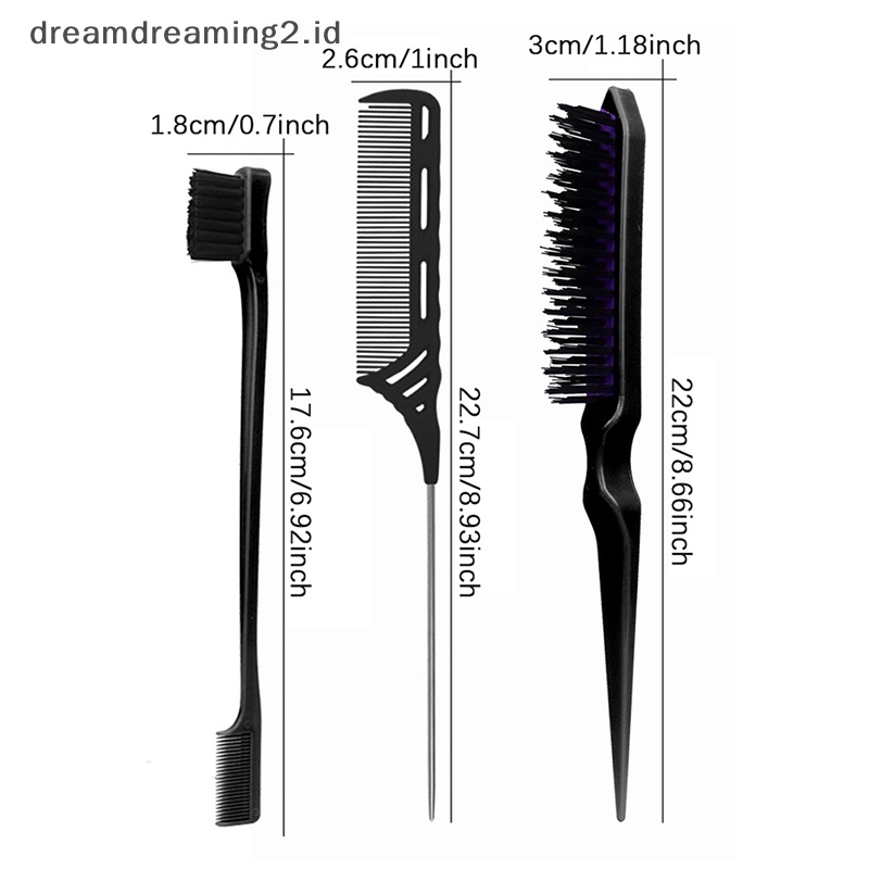 (drea) 3pcs /Set Sisir Rambut Kontrol Tepi Dua Sisi Styling Rambut Alat Sikat Rambut //