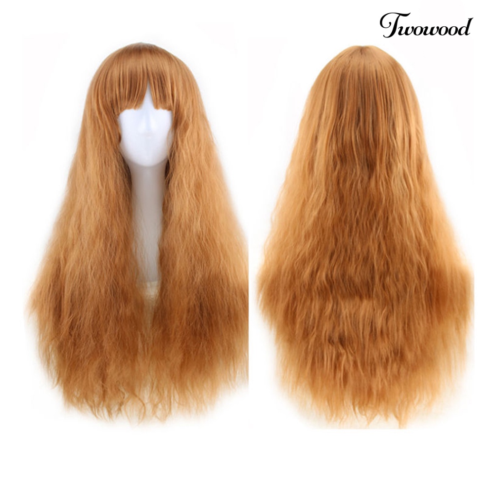 Twowood 65cm Wanita Panjang Keriting Bergelombang Rambut Penuh Wig Fashion Kostum Pesta Cosplay Anime