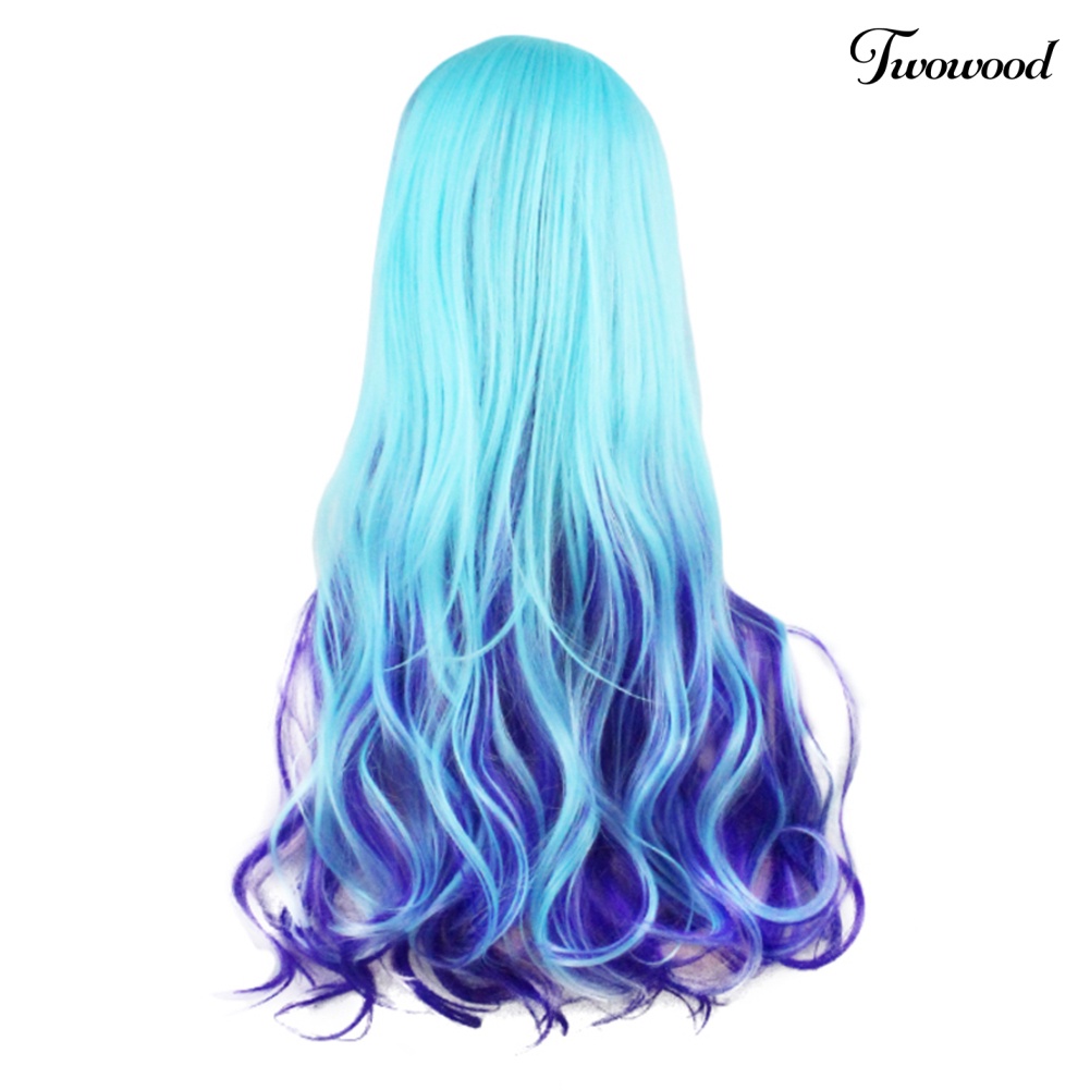 Wig Twowood 70cm Wanita Warna Gradasi Panjang Gelombang Besar Keriting Penuh Untuk Pesta Cosplay Anime