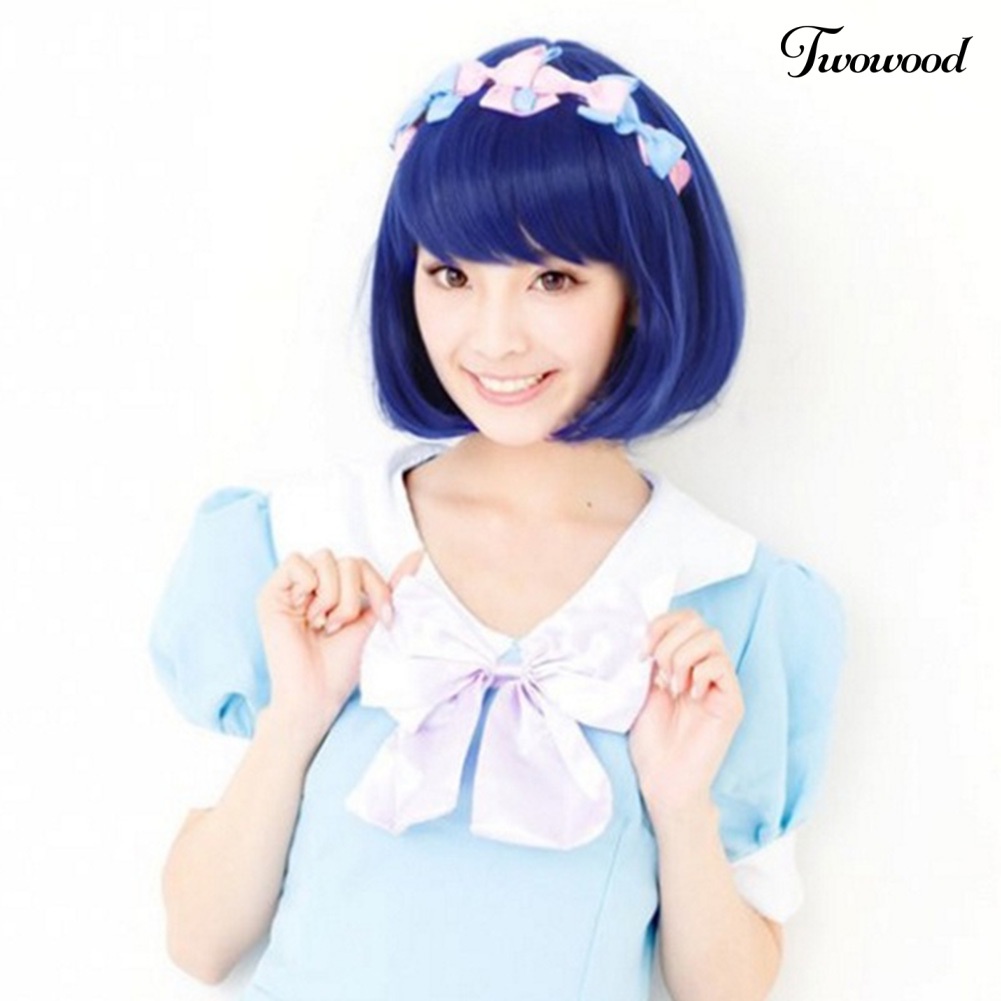 Twowood Kostum Anime Cosplay Lurus Pendek Keriting Rambut Wig Wanita Lovely Bob Sopak