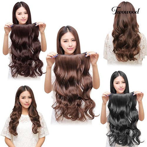 Twowood Wanita Klip Dalam Ekstensi Rambut Panjang Bergelombang Keriting Rambut 5jepit Wig Sintetis