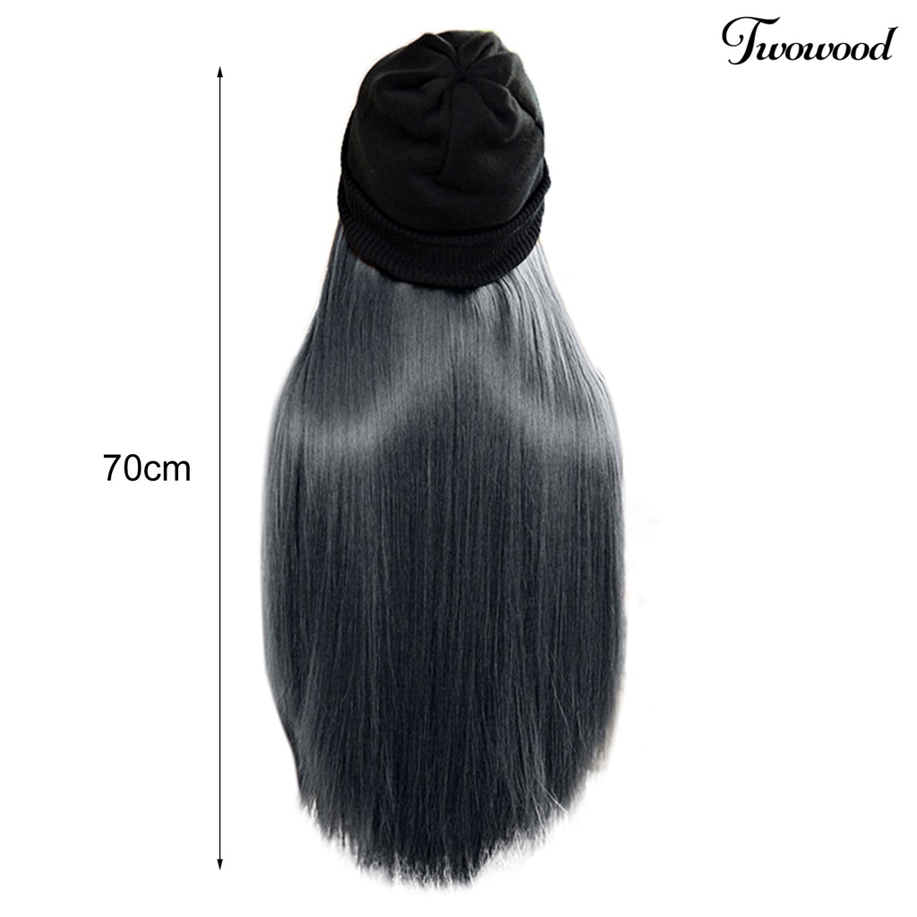 Twowood Wanita Wig Bahan Mesh Dalam Halus Dengan Topi Beanies Hat Wig Rajut Lurus Untuk Perempuan