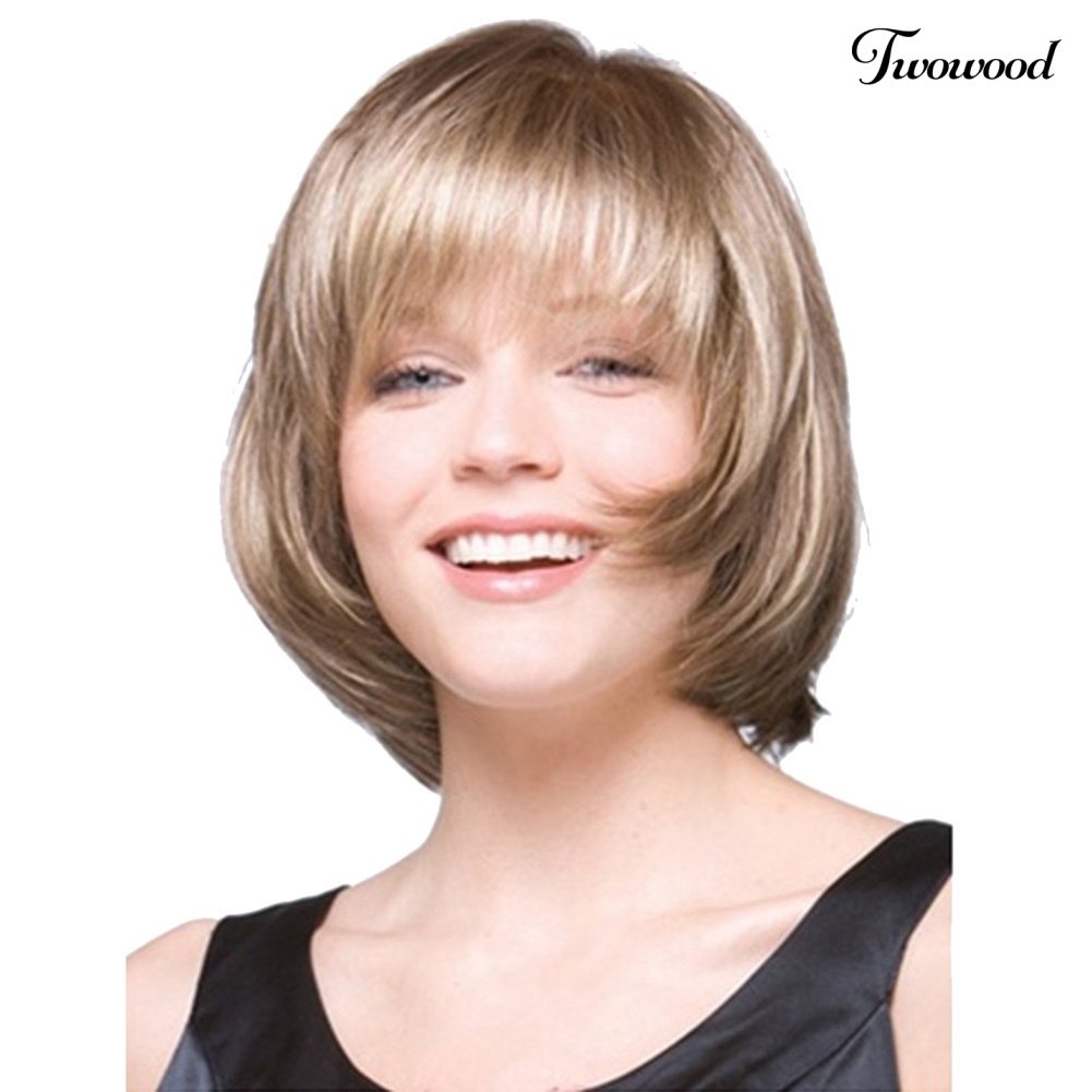 Twowood Wanita Fashion Blonde Serat Suhu Tinggi Pendek Lurus Rambut Wig Sopak