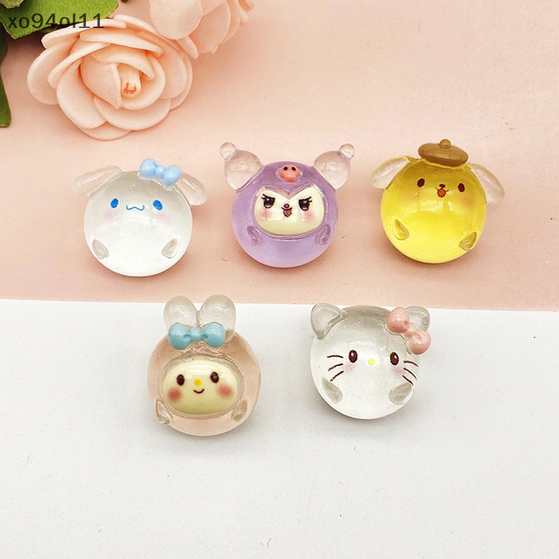 Xo 2Pcs Luminous Sanrio Ornamen Mini Kartun HelloKitty Boneka Micro Landscape Dekorasi Rumah Boneka Miniatur Mainan OL