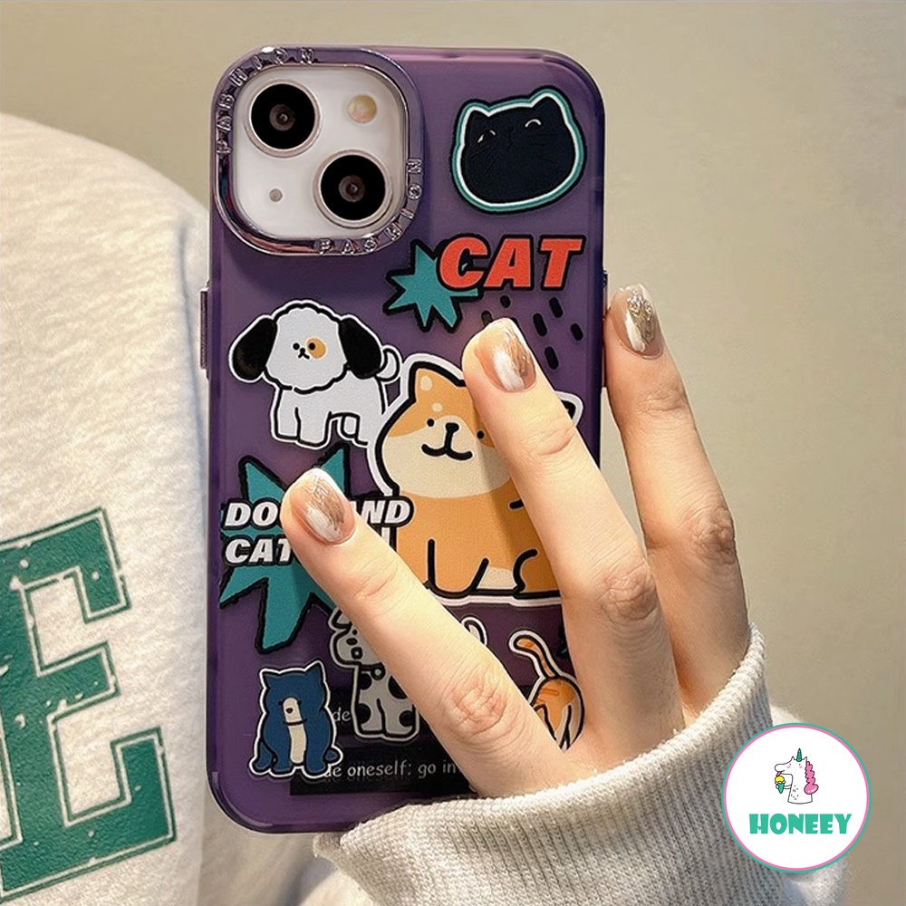 Case Puppy Graffiti Warna-Warni Untuk iPhone 14 Pro Max13 12 11 Pro Max XR Xs7 8 Plus Binatang Lucu Shockproof Back Cover