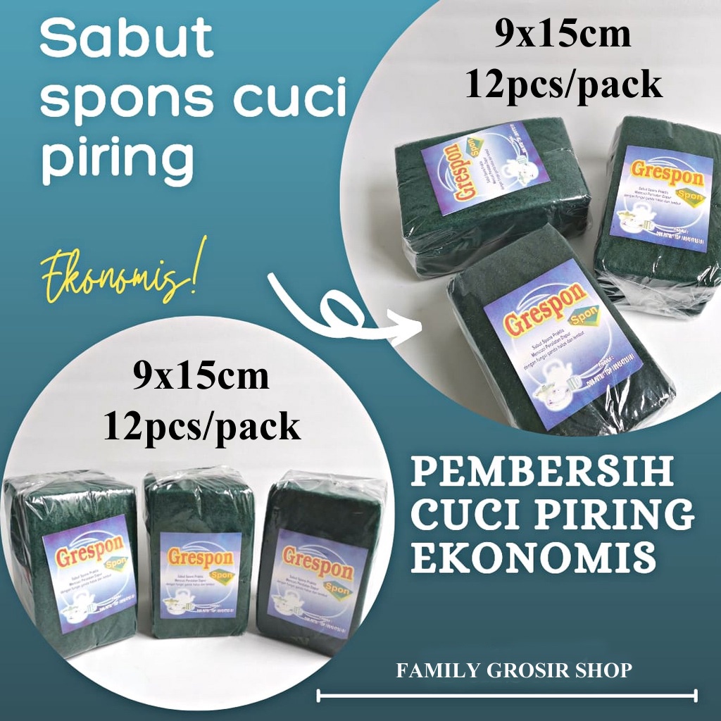 12pcs Sabut Spons Karpet Cuci Piring Ekonomis 9x15cm