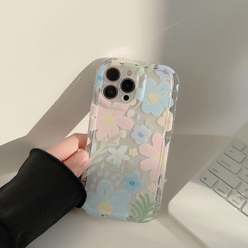 Pretty Oil Painting Flower Soft TPU Case iP iPhone 14 + Plus 11 12 13 Pro Max Girl Woman FTD Casing Apple