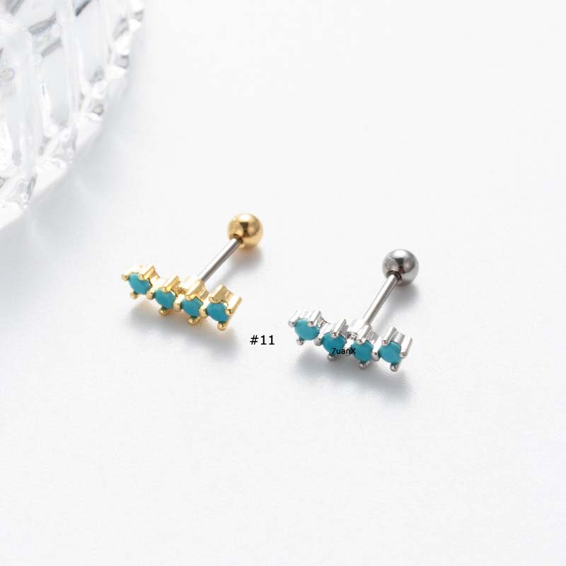 1biji Biru Buatan Batu Tulang Rawan Helix Tragus Tindik 20Gauge Lobe Anting-Anting Stainless Steel Barbel Ganda Kepala Manik