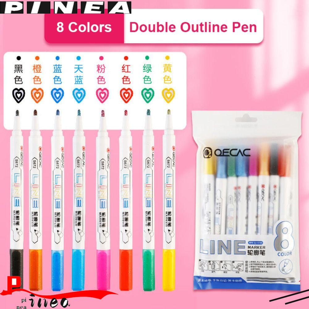 Nanas 8warna Double Outline Pen DIY Scrapbook Menggambar Graffiti Diary Poster Kartu Dekorasi Stabilo