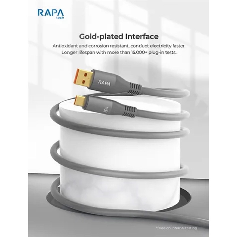 RAPAtech Kabel Data Type C Fast Charging 5A up to 100W Premium Quality Data Cable Usb Type C original bergaransi