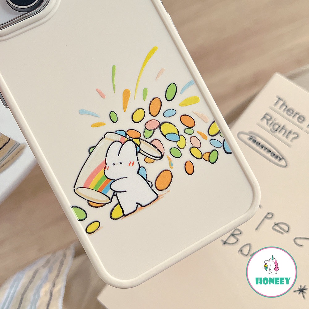 Ins Kreatif Kelinci Putih Casing Belakang Untuk iPhone 14 Pro Max Case Untuk iPhone 11 Pro Max13 12 Pro Max7 8Plus Xr Xs Permen Warna-Warni Anti-Shock Phone Cover