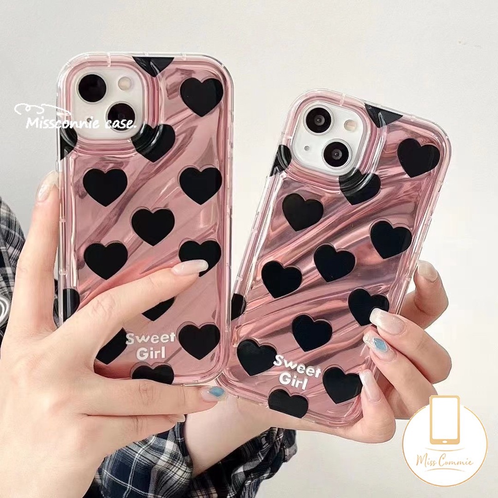 IPHONE Mewah Kartu Laser Dazzle Warna Cinta Hati Case Kompatibel Untuk Iphone11 13 14 12 Pro MAX 6 6S 78 Plus XR X XS MAX 7Plus 8Plus SE 2020 Kreatif 3D Stereo Motif Bergelombang Cover