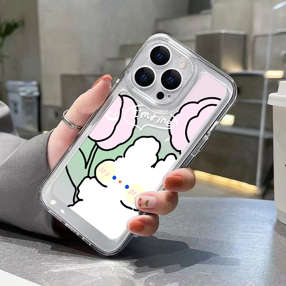 Case Kelinci Kartun Untuk Oppo A16 A16K A16E A11K A11X A5S A12 A12S A3S A5 A8 A9 A57 A54 A53 A52 A15 A17 A17K A36 A37 A93 A96 A92 A72 A73 A74 A76 A77 Akrilik Ruang TPU Penutup Belakang