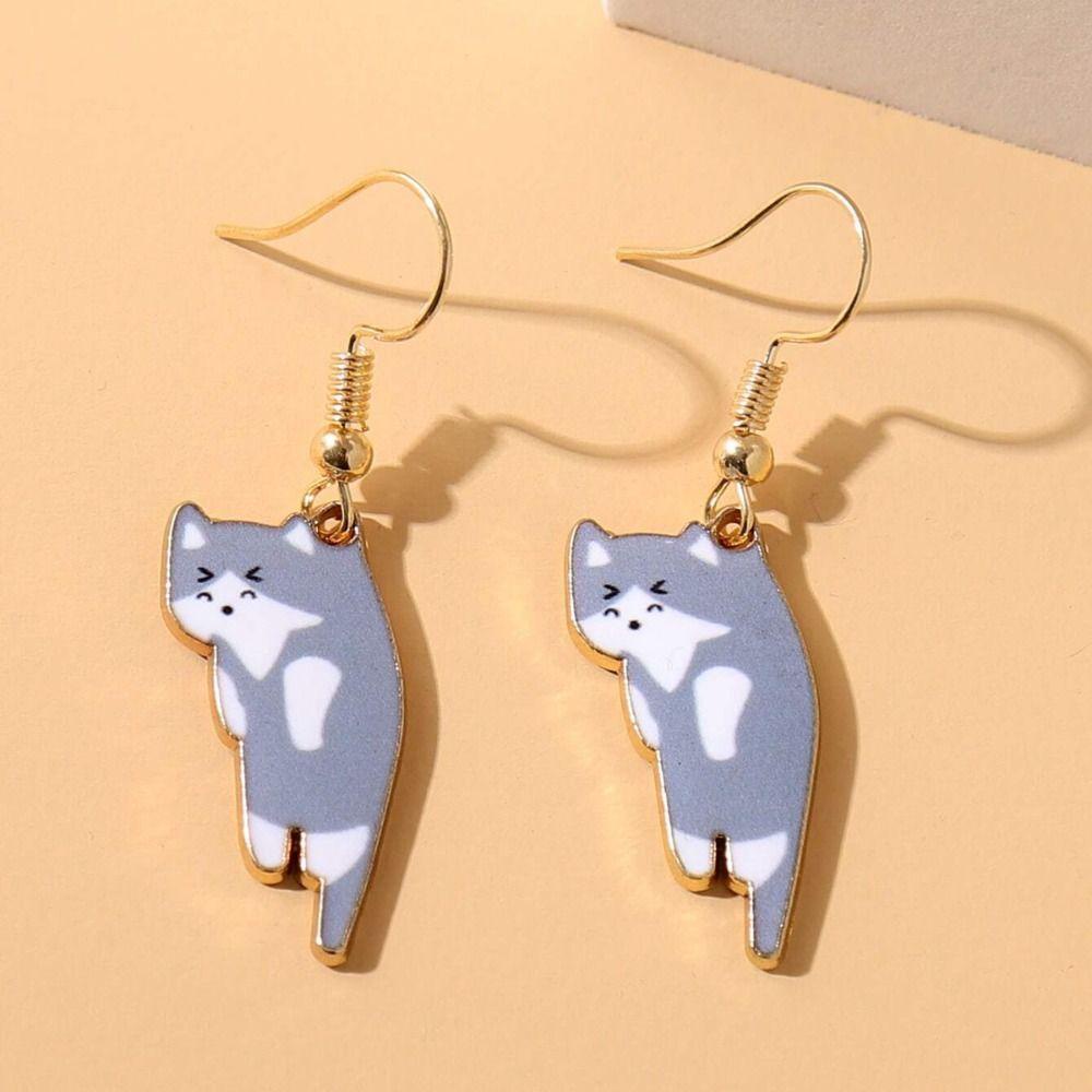 Mxbeauty Cute Kitten Ear Hook Lucu Warna Solid Korea Menjuntai Anting Pesta Kucing Lady Anting Hewan