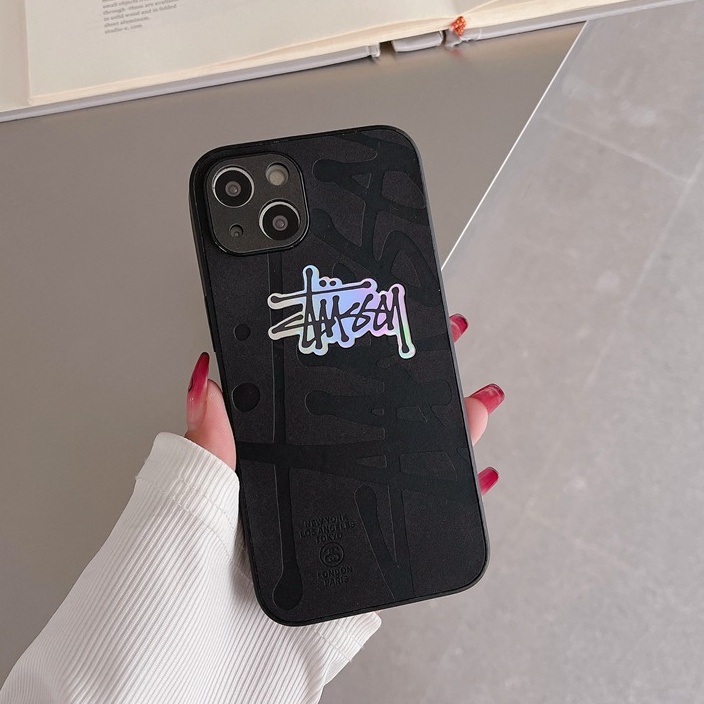 【Gradient Laser】Case IPhone 11 12 13 14 Pro Max X XR XS MAX 14 Plus Protect Case Man Men's Fashion Black Stussy Phone Case