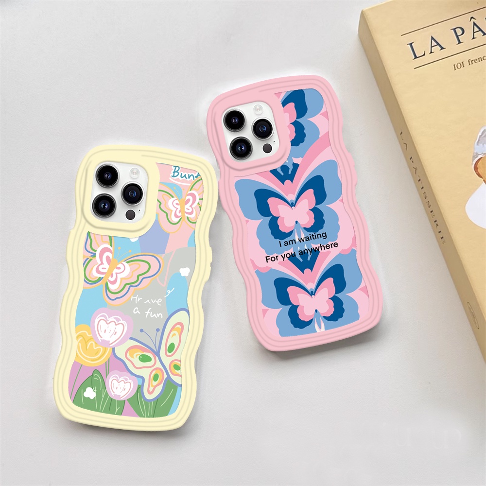 Redmi Note12 Redmi A1 A2 10 10C 10A 9A 9C 9T Note 11 11S 10 5G 10S 9 9S 8 Pro Xiaomi Poco M5S M3 X3 Pro NFC Warna-Warni Kupu Gelombang Tepi TPU Phone Case Binteacase