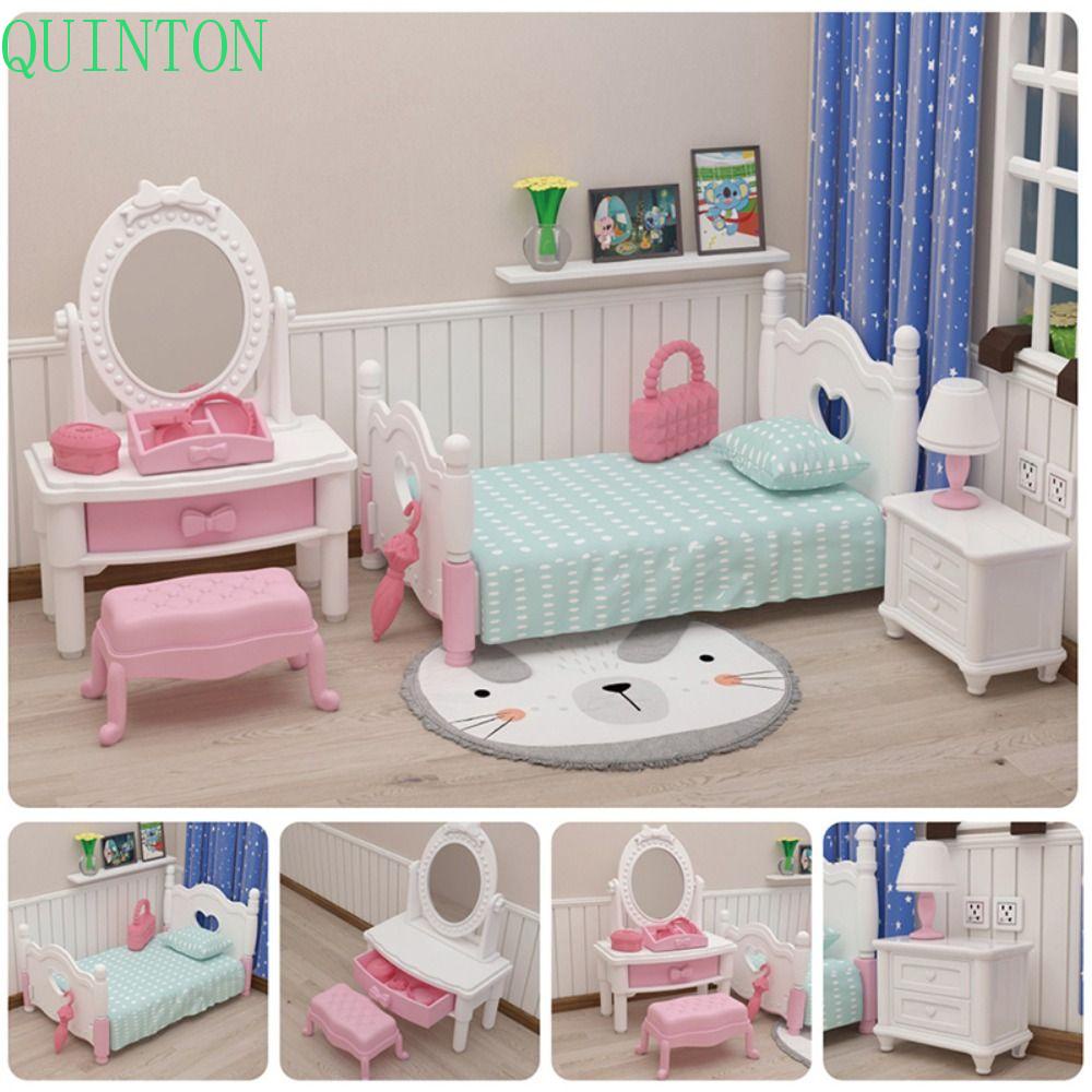 Quinton Furniture Rumah Boneka DIY Mainan Untuk Kamar Tidur Anak Rumah Bermain Mainan Hadiah Natal 1:12 Aksesoris Rumah Boneka Simulasi Boneka Action Figure Kamar Mandi Set Simulasi Furniture