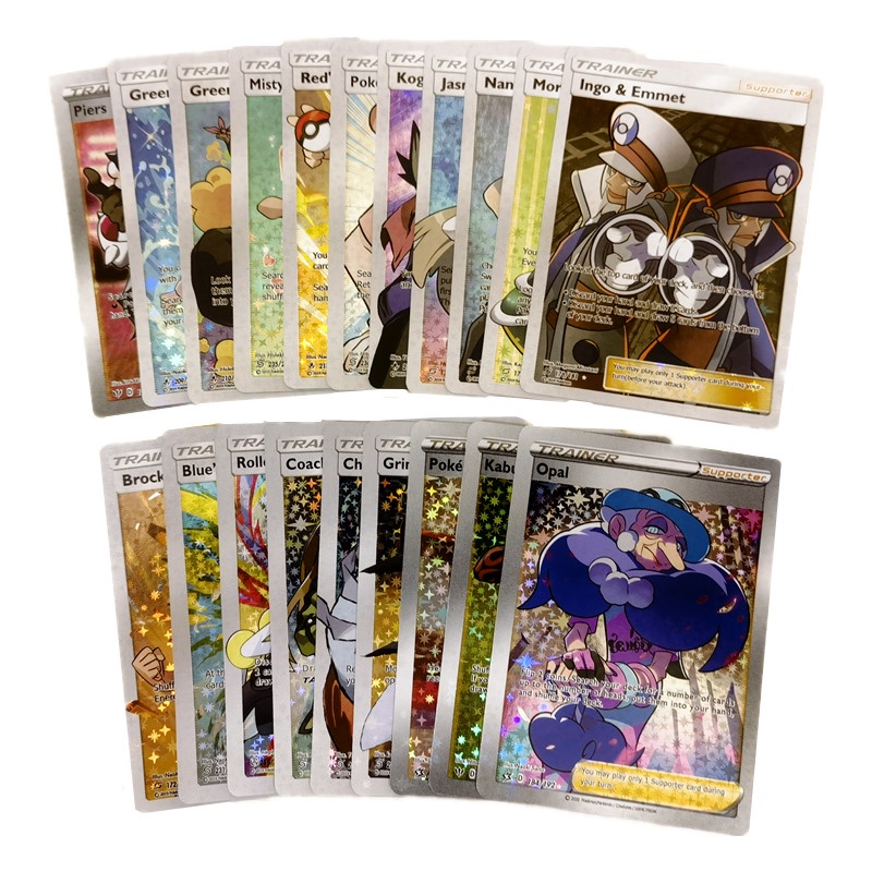 60pcs /box Kartu Pelatih Pokemon Anime Flash Star Abu Ketchum Bruno Agatha Rose Hobby Koleksi Game Spesial Cards