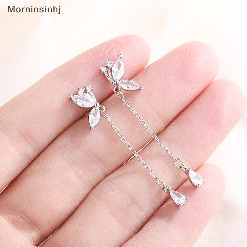 Mornin Fashion Kupu-Kupu Rumbai Drop Anting-Anting Untuk Wanita Trendi Zirkon Mengkilap Menjuntai Anting Perhiasan Gadis Hadiah Pesta id