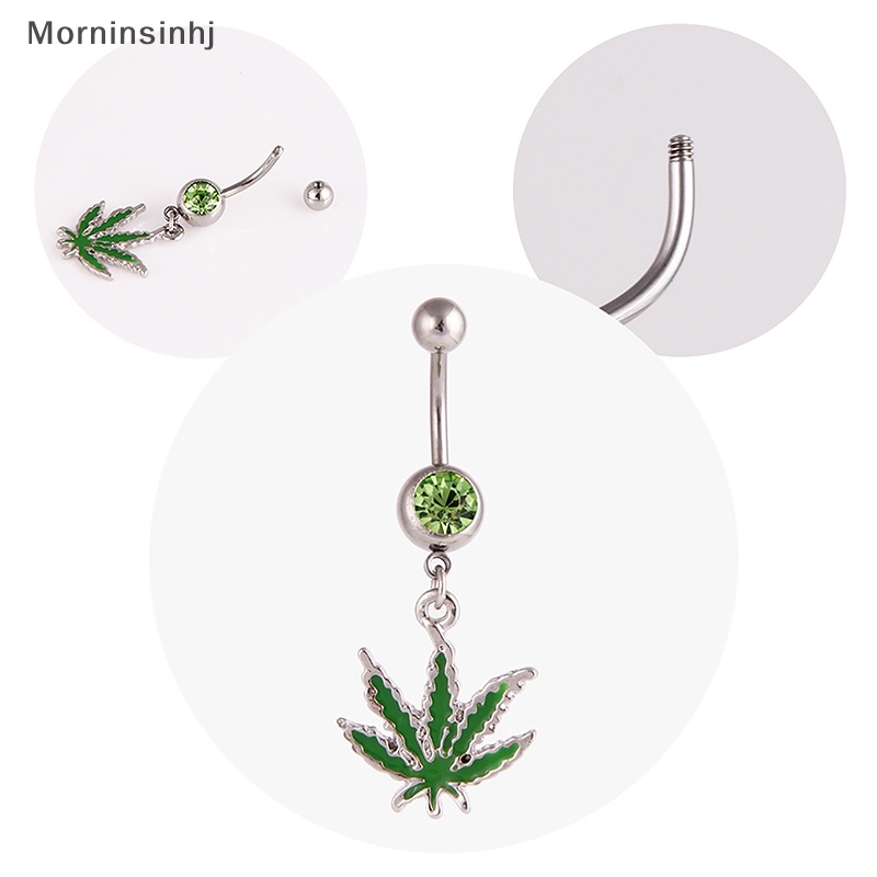 Mornin Fashion Maple Leaf Pusar Belly Button Rings Kristal Zirkon Liontin Pusar Cincin Perhiasan Tubuh Untuk Wanita id