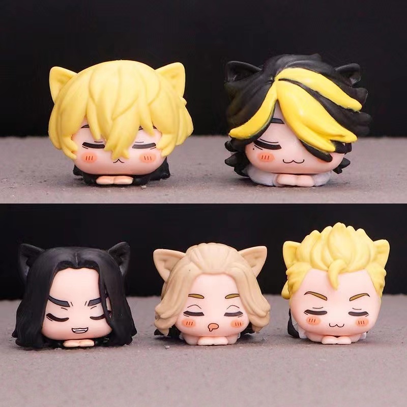 Gambar Tokyo Avengers Q Versi 5pcs Takemichi Mikey Baji Chifuyu Kazutora Postur Tidur Model Boneka Mainan Ornamen