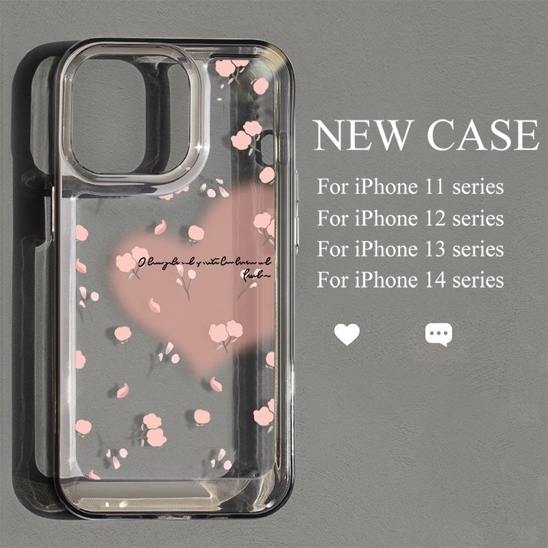 Casing Hati Bunga Pink Untuk IPhone Kompatibel6 7 8 6Plus 7Plus 8Plus 11 14 Pro Max X XS XR 11 12 13 14 Pro Max SE 2020 2022 Plating Electroplated Buttons Shockproof Cover