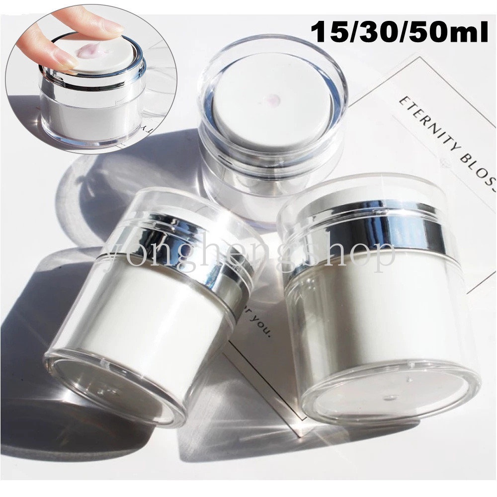 15 /30 /50ml Airless Pump Kosmetik Jar Travel Portable Lotion Dispenser Krim Wajah Kosong Isi Ulang Tekan Type Vacuum Bottle Cream Jar Vials Wadah Krim Tabir Surya