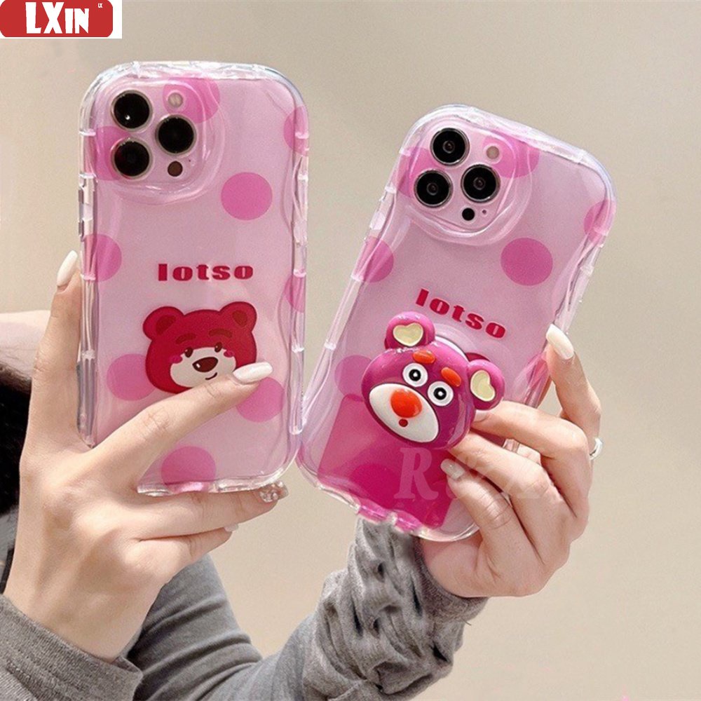 Redmi Note12 Pro Note 11 Note11S Poco C40 Redmi10 10C 10A 9C 9A 9T Note10 Note9 Note8 Poco M3 Pro X3 NFC Redmi A1 A2 Cute Strawberry Bear Manyo Bracket Wavy Edge Back Soft Case