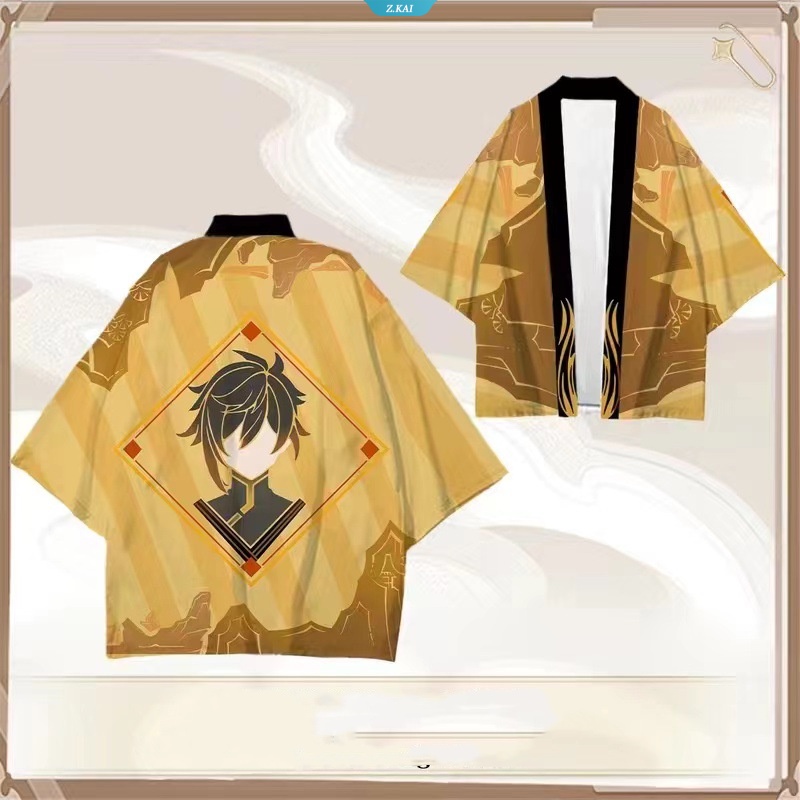 Game Anime Genshin Impact Hu Tao Venti Xiao Kamisato Ayaka Cosplay Kostum Selendang Jubah Mandi Dewasa Kimono Musim Panas Lapisan Pantai Ponco [ZK]