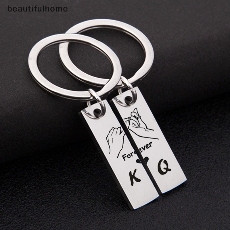 {beautifulhome} 2pcs /set Grafir King Queen Forever Love Keyring Gantungan Kunci Hadiah Untuk Pasangan.