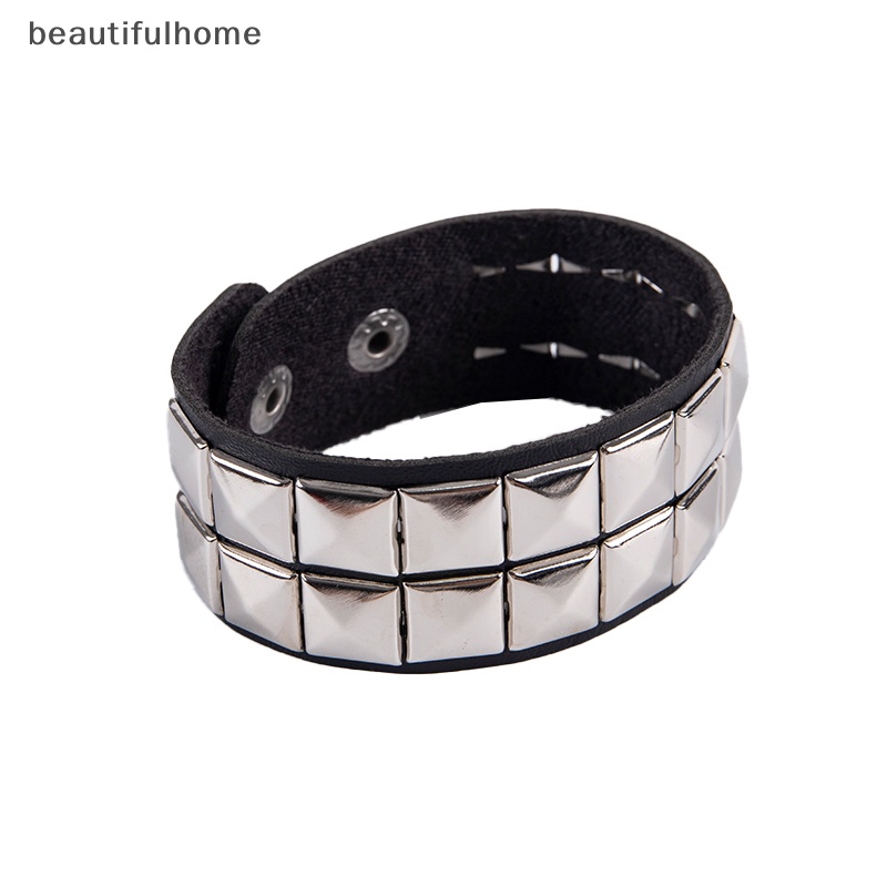 {beautifulhome} Unik Rivet Stud Manset Lebar Punk Gothic Rock Unisex Bangle Gelang Pria Perhiasan.