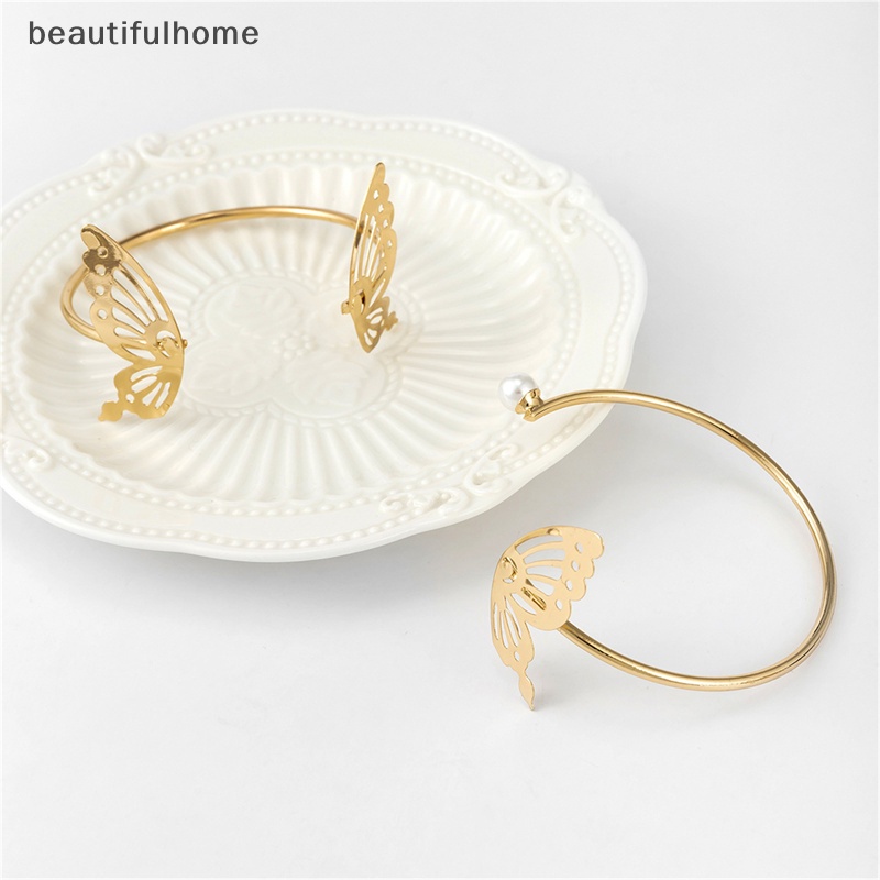 {beautifulhome} Fashion Berongga Kupu-Kupu Mutiara Terbuka Dapat Disesuaikan Gelang Set Perhiasan Pesta Wanita.