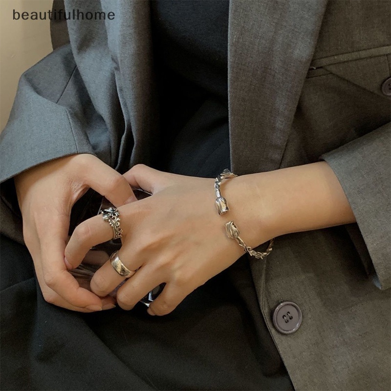 {beautifulhome} Warna Silver Bunga Mawar Keren Gelang Pembukaan Bangle Vintage Sederhana Kepribadian Kreatif Chic Perhiasan Pesta Untuk Wanita Hadiah.
