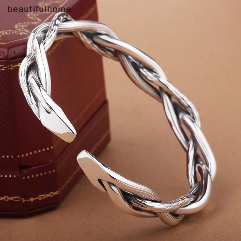 {Cantikrumah}925Gelang Perak Fashion Vintage Tidak Teratur Memutar Kreatif Berongga Bergelombang Memutar Gelang Geometri Terbuka Punk Perhiasan Gadis Pasangan Hadiah Pesta.