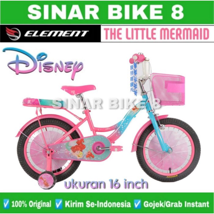 Sepeda Anak Perempuan Ukuran 12 16 18 Inch ELEMENT DISNEY THE LITTLE MERMAID