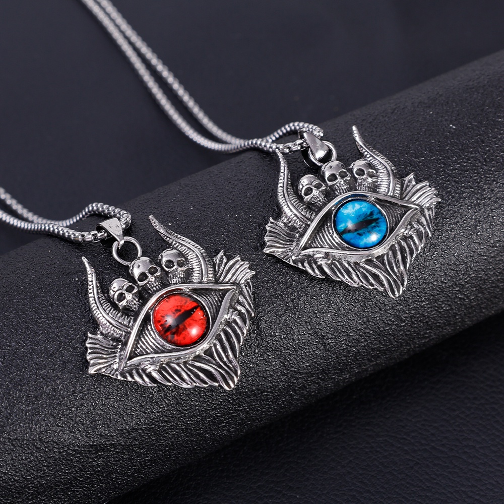 Kalung Punk Tengkorak Kambing Mata/Kalung Liontin Mata Setan Gelap/Kalung Pesona Hip Hop Rock/Retro Evil Punk Alloy Necklace/Perhiasan Fashion Pria