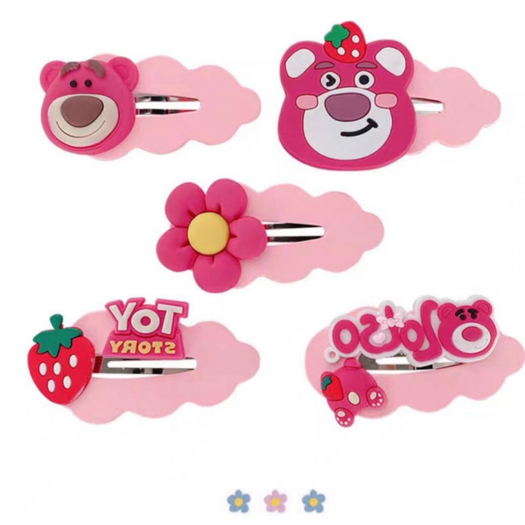 J14 - JEPITAN KLIP BAHAN IMPORT MOTIF BERUANG KELINCI BARBIE JEPITAN RAMBUT KARTUN 5 IN 1 - BDC