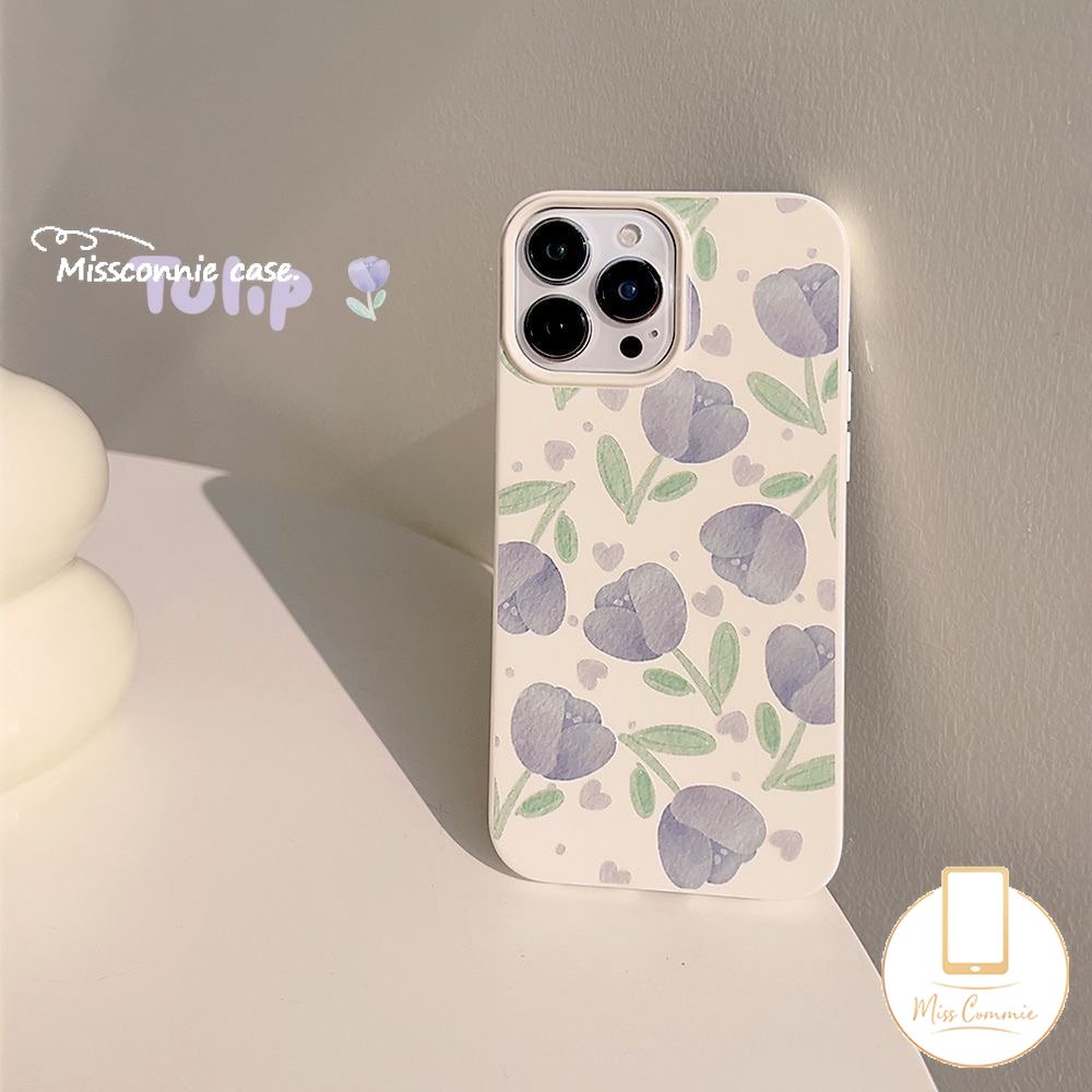 Ins Fashion Gaya Korea Glossy Phone Case Kompatibel Untuk IPhone 7Plus XR 11 14 13 12 Pro Max X XS Max7 8 Plus Se2020Musim Panas Lukisan Minyak Tulip Halus Shockproof Soft Cover