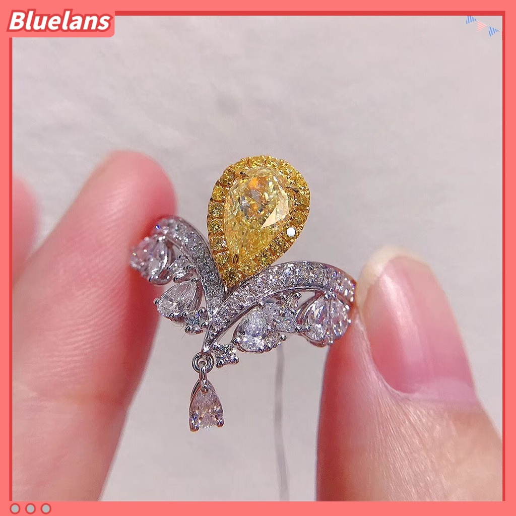 [BLS] Berlian Karbon Tinggi Impor Di Mahkota love crown rings Mewah Dan Briliant Seiko Kuning Berlian Cincin Mulut Hidup
