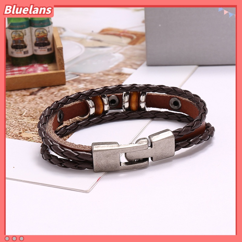 [BLS] Gelang Kulit multi-Lapis Tangan-Berikat Perhiasan Gelang Pria fashion Eropa Dan Amerika Dan Populer