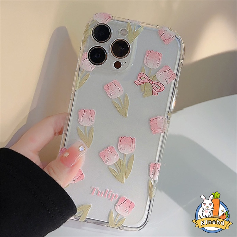 Xiaomi Redmi Note12 11 11s 10s 10 9 8 Pro Redmi 12C A1 10C 10A 10 9 9A 9C 9T Mi 11 Lite 11T 10T Poco X3 NFC Pro Bunga Tulip Silikon Transparan Casing Bumper Shockproof Case